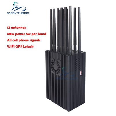 12 VHF Lojack do jammer 2G 3G 4G 5G Wifi dos Gps do telefone celular das antenas 60w